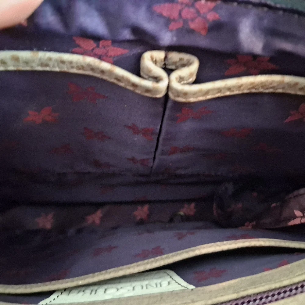 Anuschka Hand-painted Grey Leather Shoulder Bag Lion Flowers - Picture 10 of 17